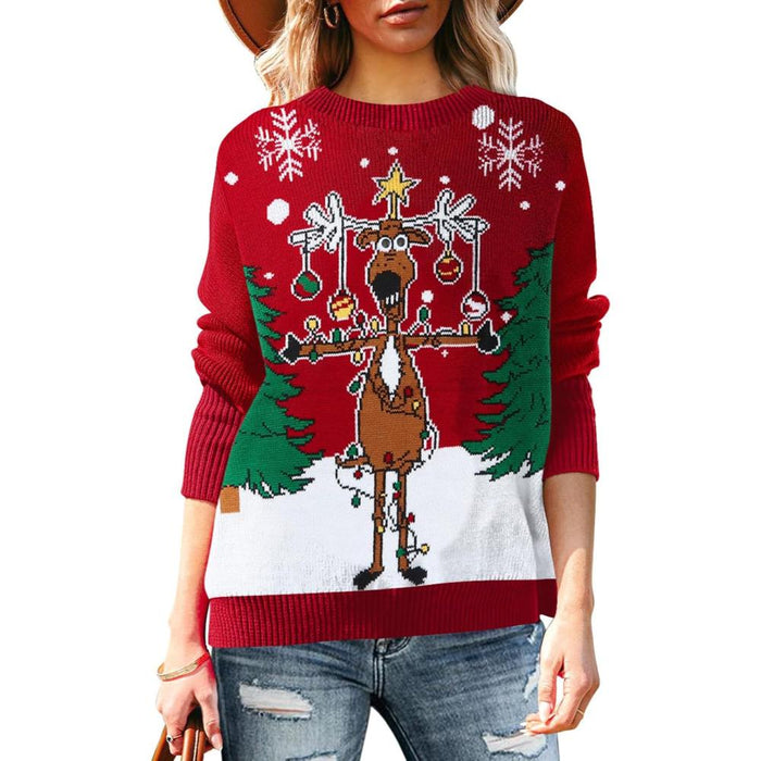 Holiday Print Long Sleeve Christmas Sweater