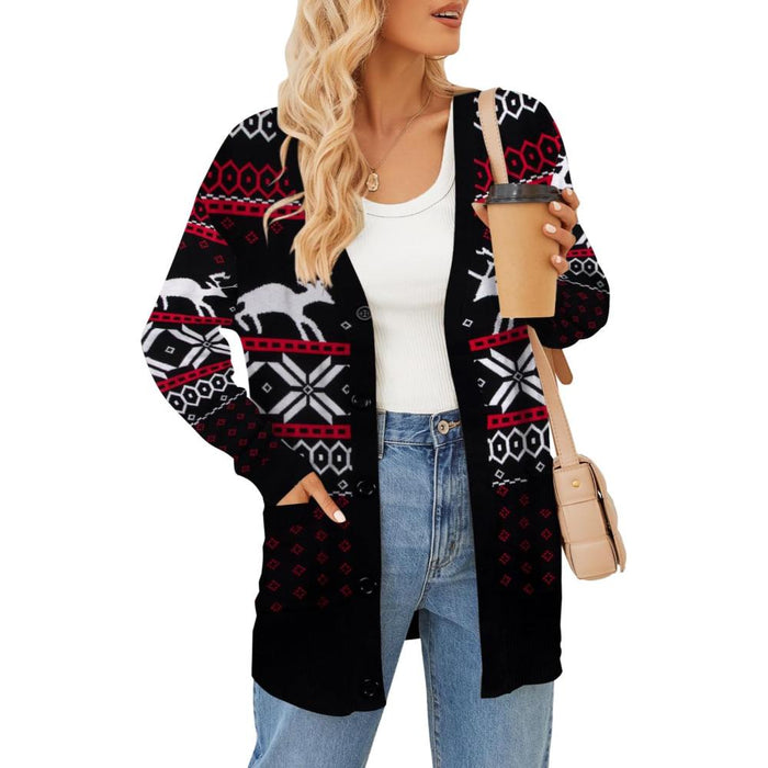 Snowflake And Ornament Print Christmas Cardigan
