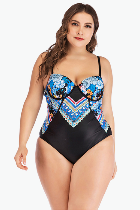 Push Up Patterned One Piece Plus Size Swimsuit