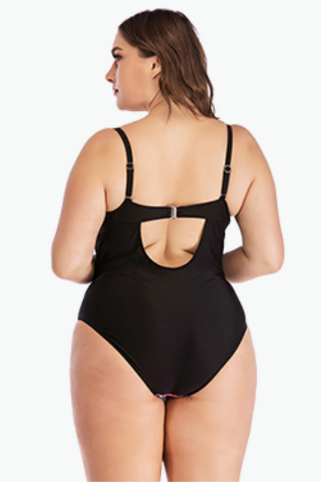 Floral Patterned One Piece Plus Size Swimsuit