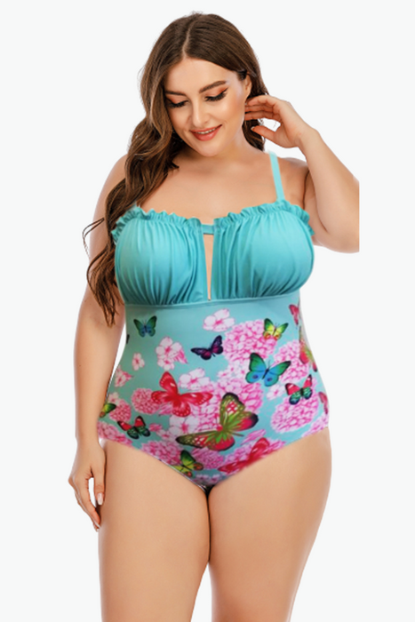 Butterfly Ruched One Piece Plus Size Swimsuit