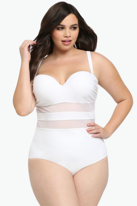 Mesh Pushup One Piece Plus Size Swimsuit