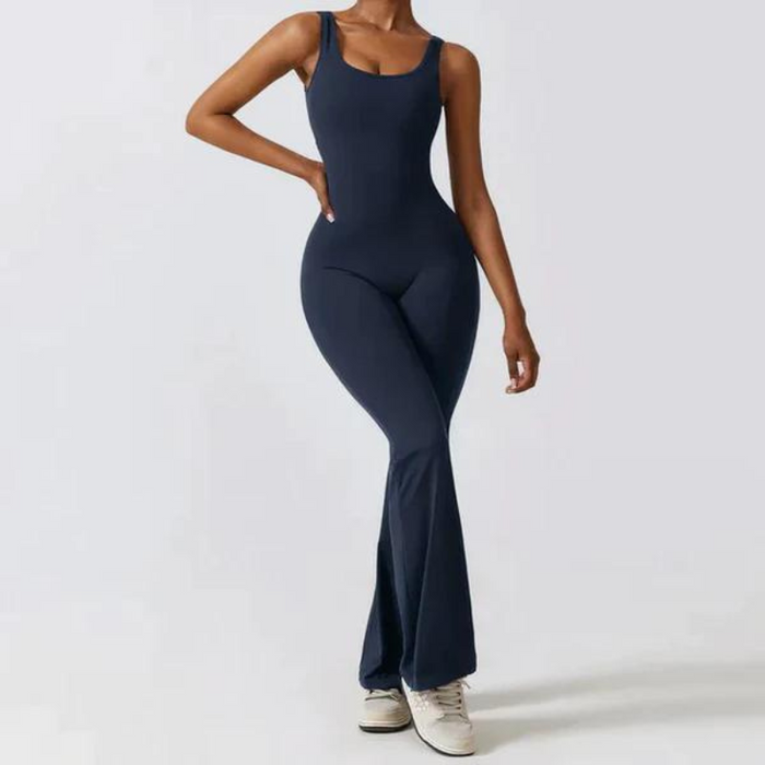 Sleeveless Flared Jumpsuit With Square Neckline