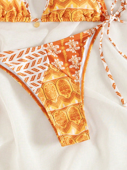 Paisley Print Tie Up Bikini Set