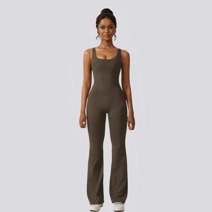 Sleeveless Flared Jumpsuit With Square Neckline