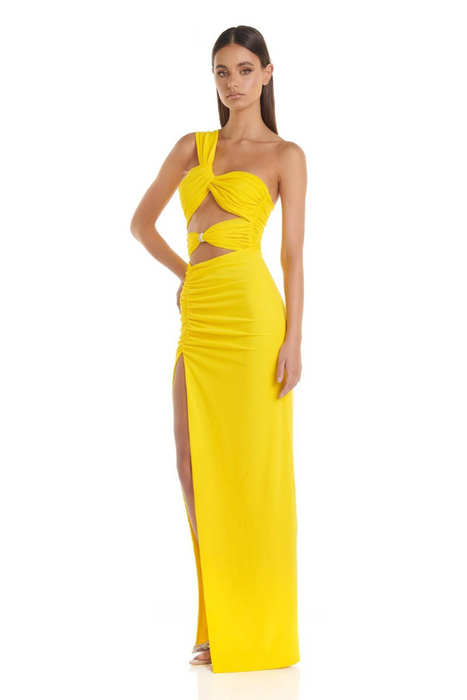 Bright Colored Asymmetrical Evening Gown