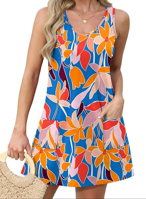 Printed Casual Pocket Sundress With Lightweight Flowy Design