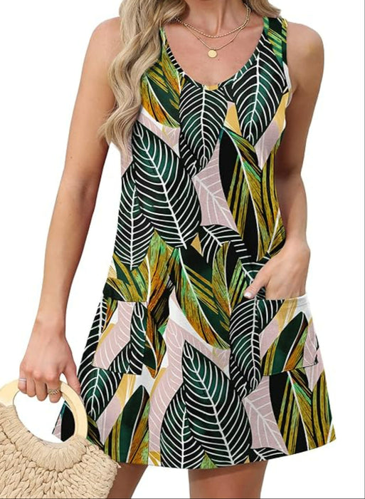 Printed Casual Pocket Sundress With Lightweight Flowy Design