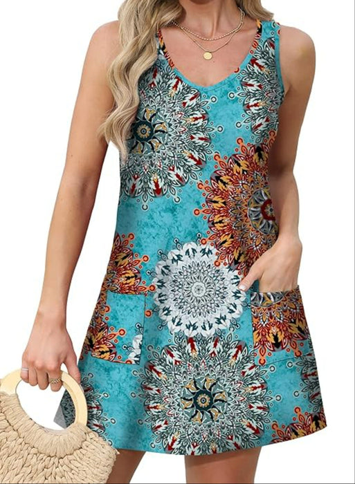 Printed Casual Pocket Sundress With Lightweight Flowy Design