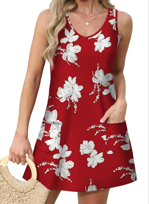Printed Casual Pocket Sundress With Lightweight Flowy Design