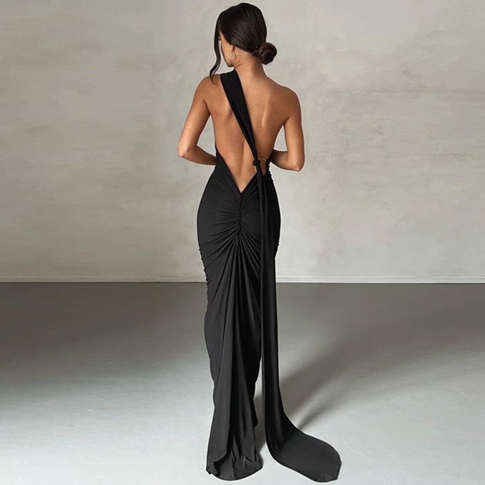 Oblique Backless Maxi Dress