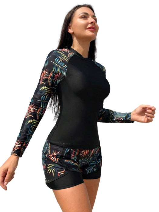 Printed Sleeve Bikini Swimsuit