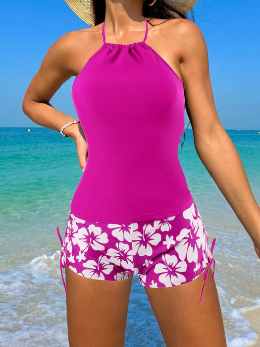 Sleeveless Floral Printed Cami Bikini