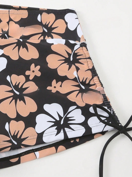 Sleeveless Floral Printed Cami Bikini