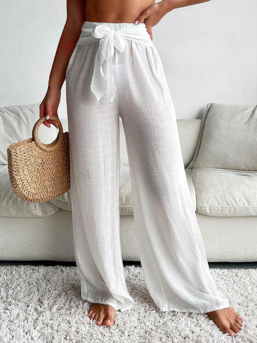 Solid Tie Front Wide Cover Up Pants