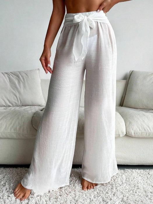 Solid Tie Front Wide Cover Up Pants