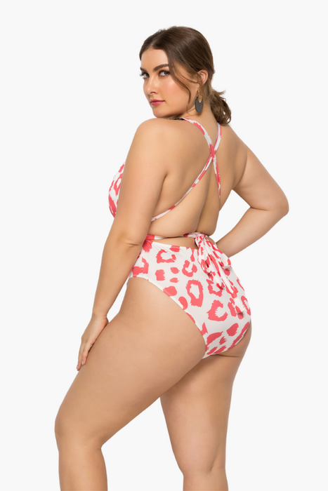 Red Cheetah One Piece Plus Size Swimsuit