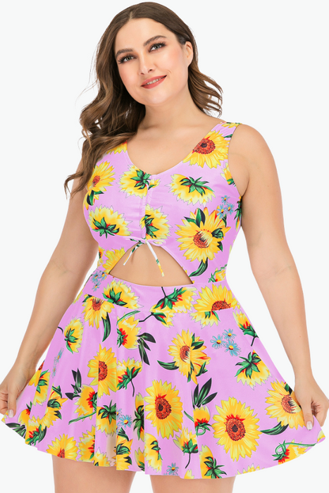 Sunflowers Pink One Piece Plus Size Swimsuit
