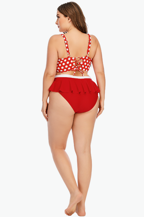 Red Polka Two Piece Plus Size Swimsuit