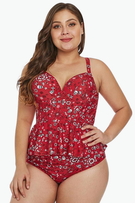 Red Print Two Piece Plus Size Swimsuit