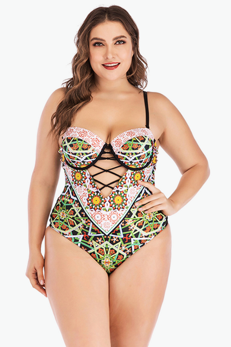Push Up Patterned One Piece Plus Size Swimsuit