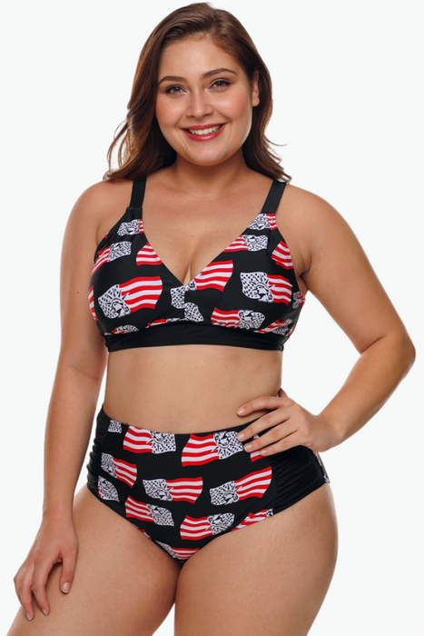 Flag Printed Two Piece Plus Size Swimsuit