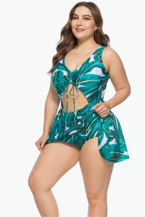 Tropical Green Leaves One Piece Plus Size Swimsuit