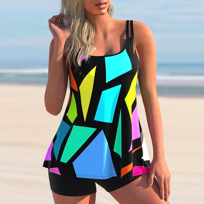 Women's Plus Size Beachwear with Geometric Print