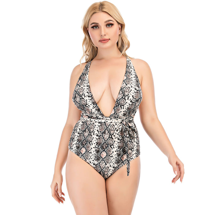 Leopard-Print Sexy Plus-Size Strappy One-Piece Bikini