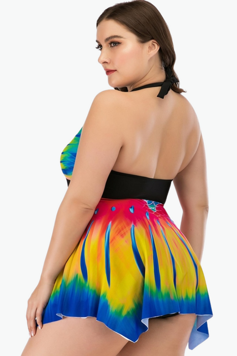Rainbow Multicolor Two Piece Tankini Plus Size Swimsuit