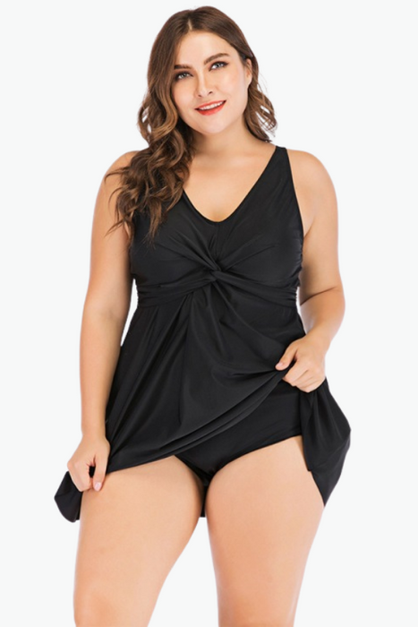 Black A-Line Two Piece Tankini Plus Size Swimsuit