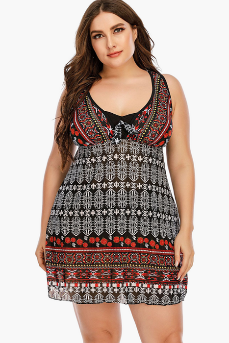 Black Printed Two Piece Plus Size Swimsuit