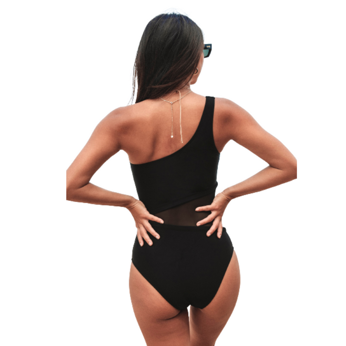 Black Shoulder One Piece Swimsuit