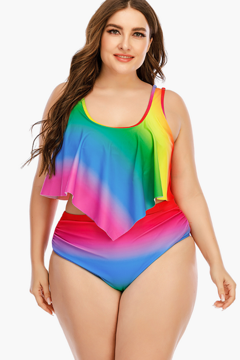 Rainbow Printed Two Piece Plus Size Swimsuit