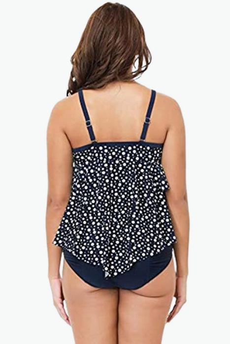 Black Polka Dot Two Piece Tankini Plus Size Swimsuit