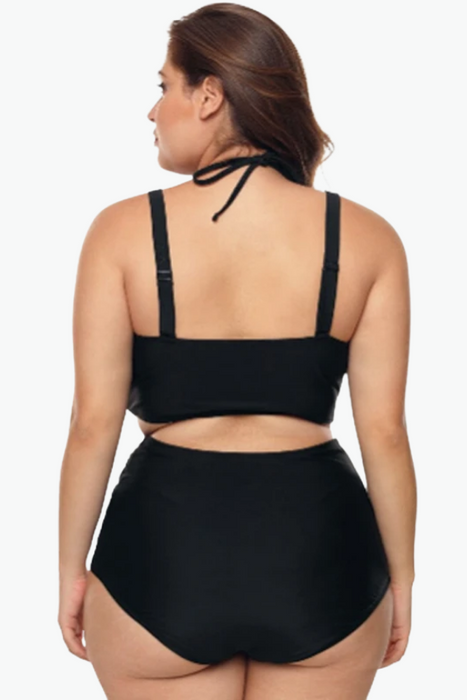 Solid Black Two Piece Plus Size Swimsuit