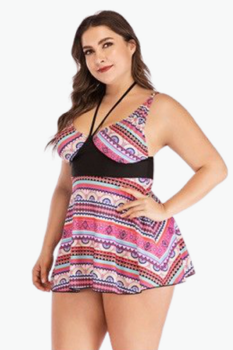 Floral Tie-up Two Piece Tankini Plus Size Swimsuit