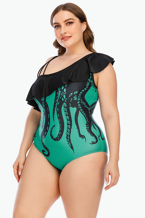 Green Octopus One Piece Plus Size Swimsuit
