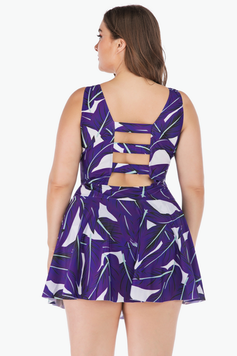 Abstract Purple One Piece Plus Size Swimsuit