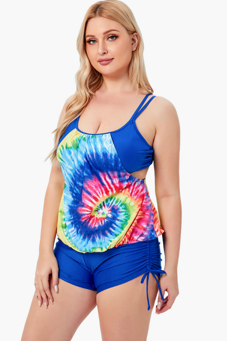 Deep Neck Multicolor Two Piece Plus Size Swimsuit