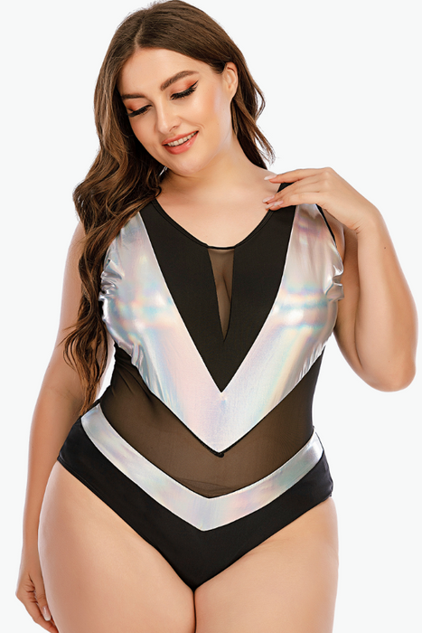 Holographic One Piece Plus Size Swimsuit
