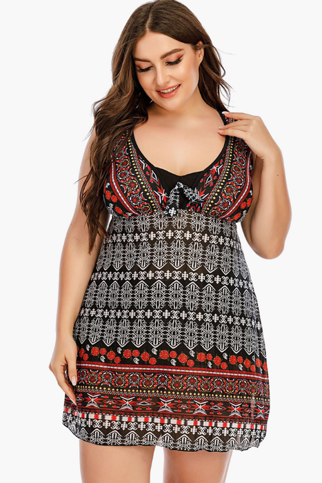 Black Printed Two Piece Plus Size Swimsuit