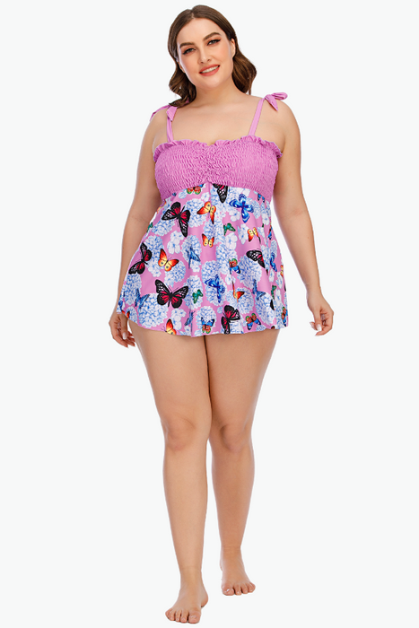 Pink Butterflies Two Piece Tankini Plus Size Swimsuit