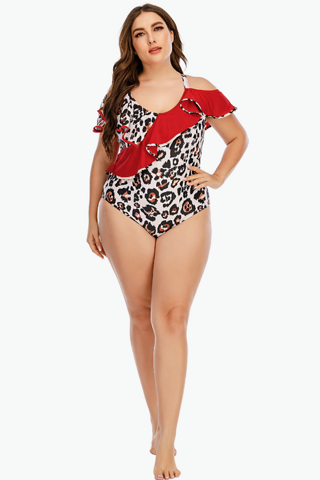 Red Leopard One Piece Plus Size Swimsuit