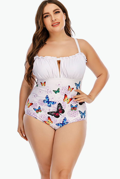 Butterfly Ruched One Piece Plus Size Swimsuit