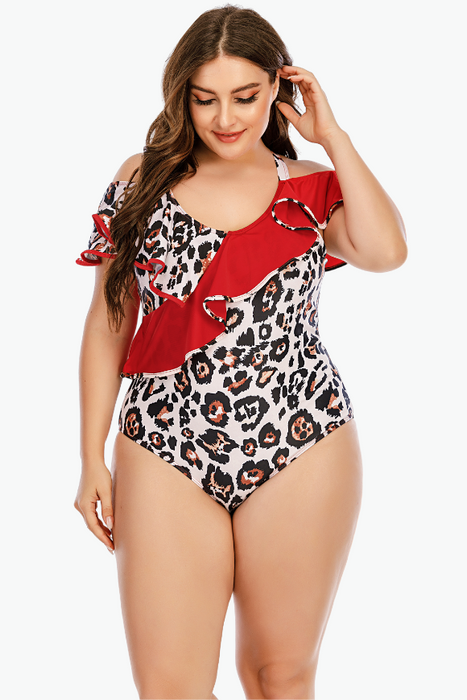 Red Leopard One Piece Plus Size Swimsuit