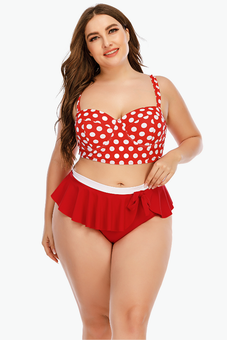 Red Polka Two Piece Plus Size Swimsuit