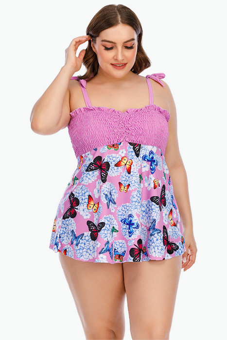 Pink Butterflies Two Piece Tankini Plus Size Swimsuit