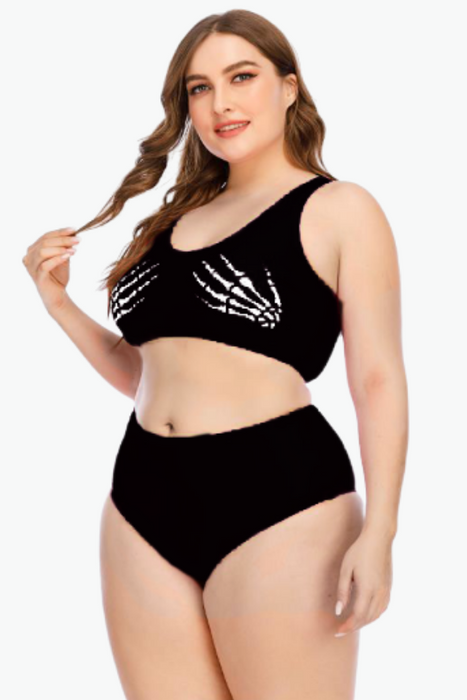 Black Skeleton Grab Two Piece Plus Size Swimsuit