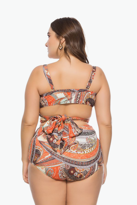 Orange Aztec Pattern Two Piece Plus Size Swimsuit